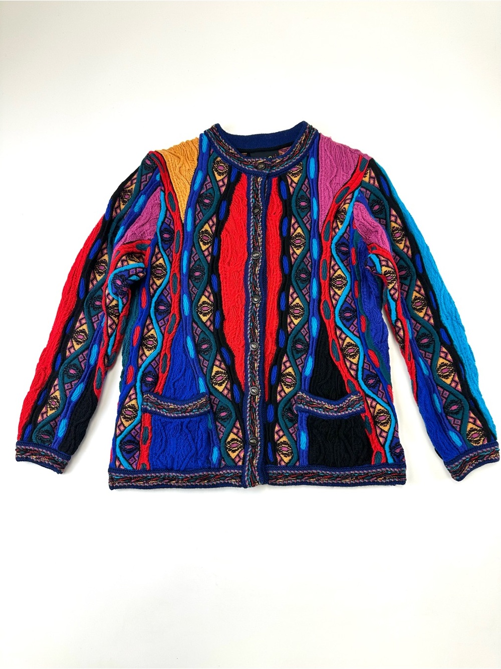 Geccu Wool Multicoloured Textured Cardigan Womens Large Statement Cozy
